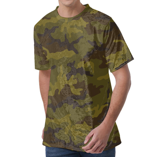 Brown Green Camouflage Print Men's Velvet T-Shirt