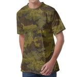Brown Green Camouflage Print Men's Velvet T-Shirt