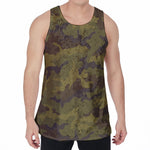 Brown Green Camouflage Print Men's Velvet Tank Top
