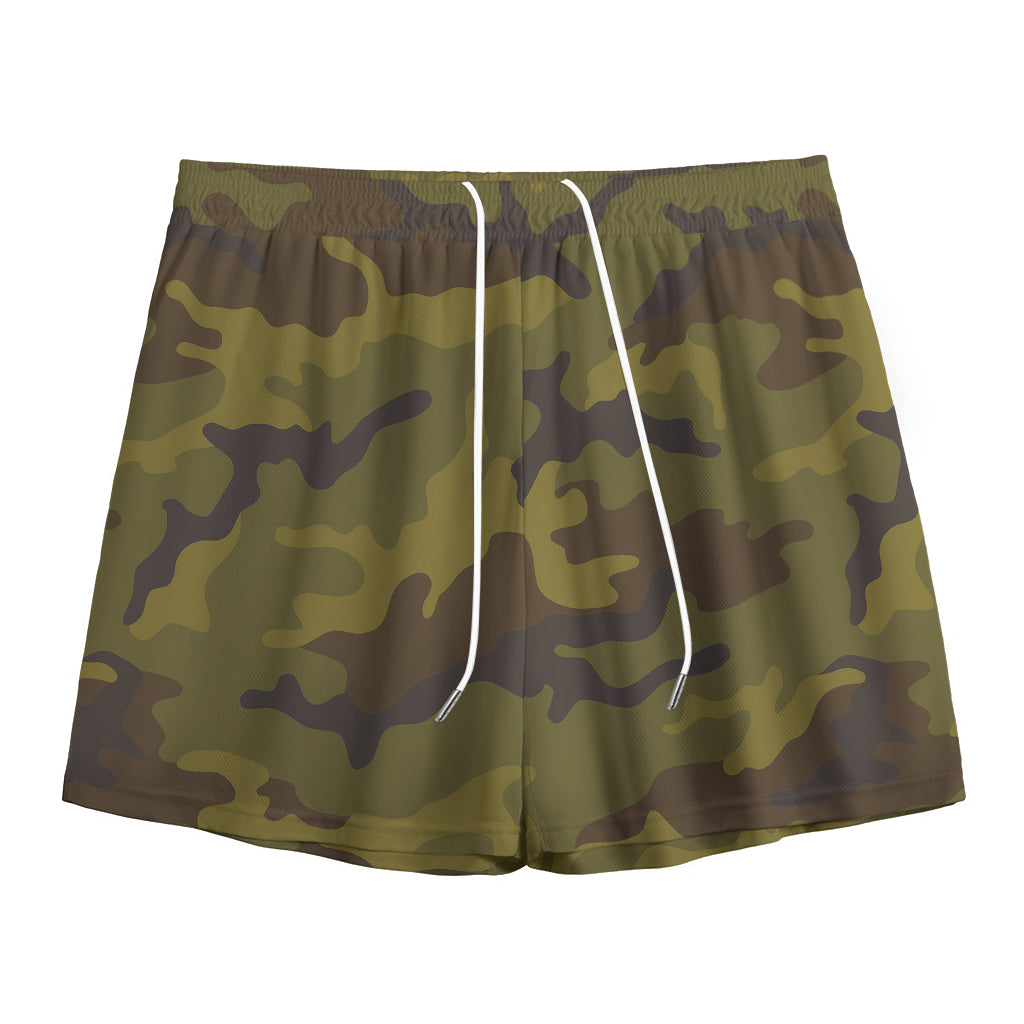 Brown Green Camouflage Print Mesh Shorts