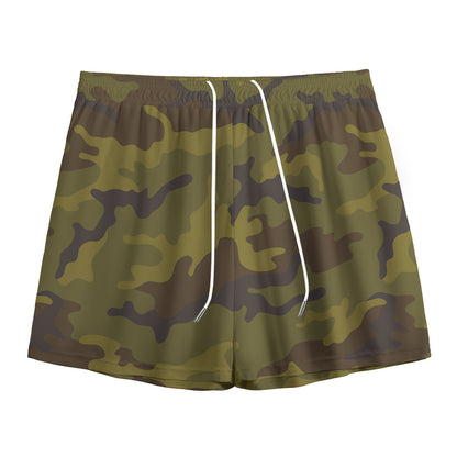 Brown Green Camouflage Print Mesh Shorts