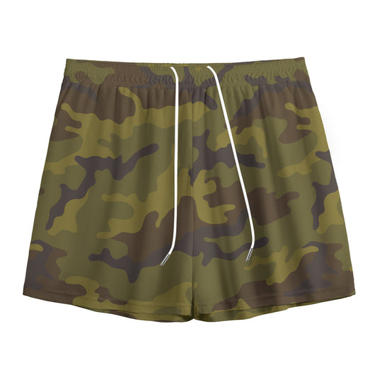 Brown Green Camouflage Print Mesh Shorts