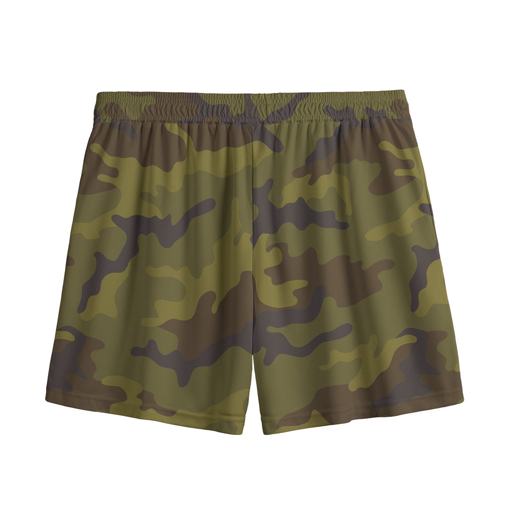 Brown Green Camouflage Print Mesh Shorts