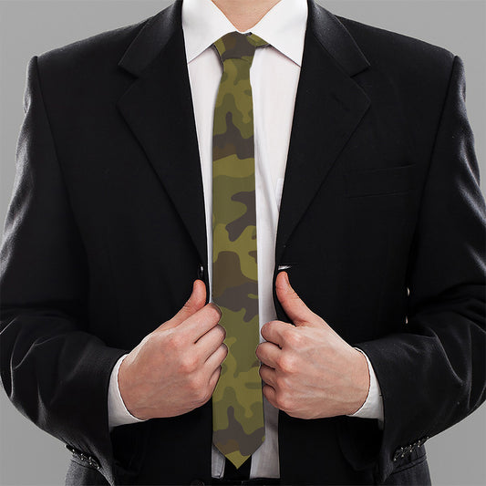 Brown Green Camouflage Print Necktie