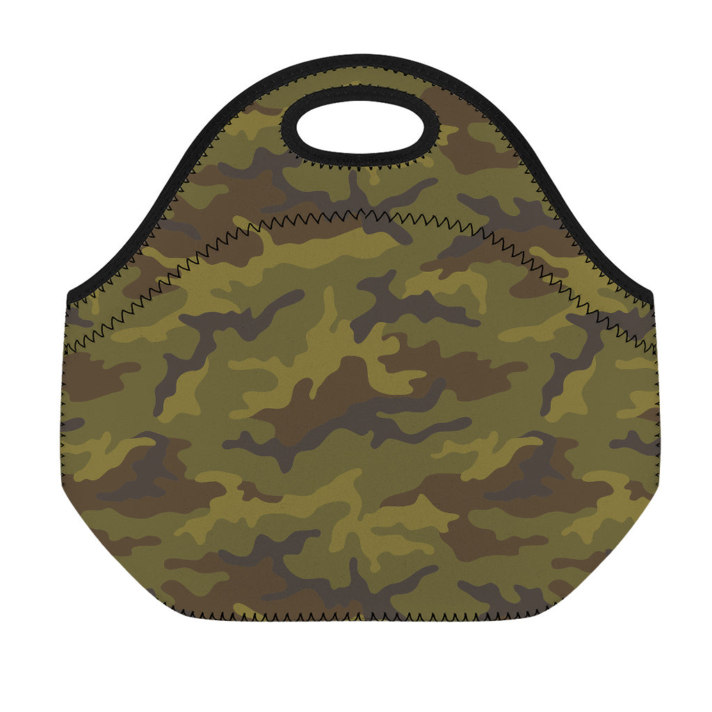Brown Green Camouflage Print Neoprene Lunch Bag