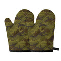 Brown Green Camouflage Print Oven Mitts
