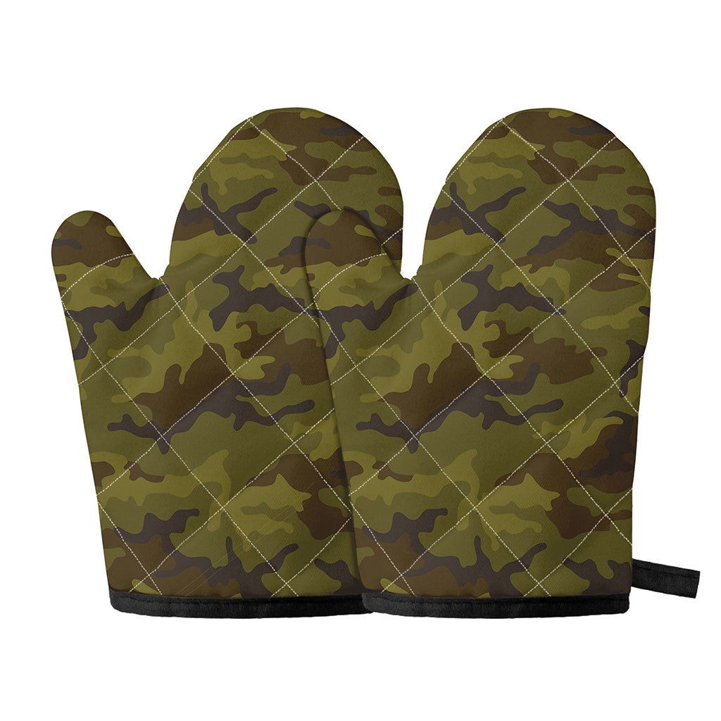Brown Green Camouflage Print Oven Mitts