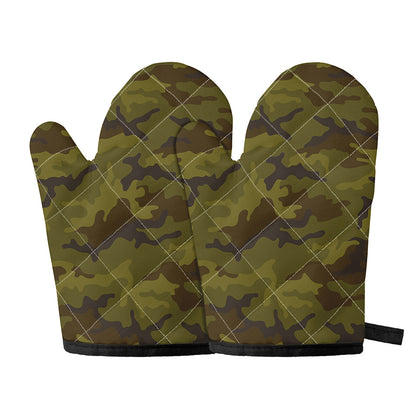 Brown Green Camouflage Print Oven Mitts