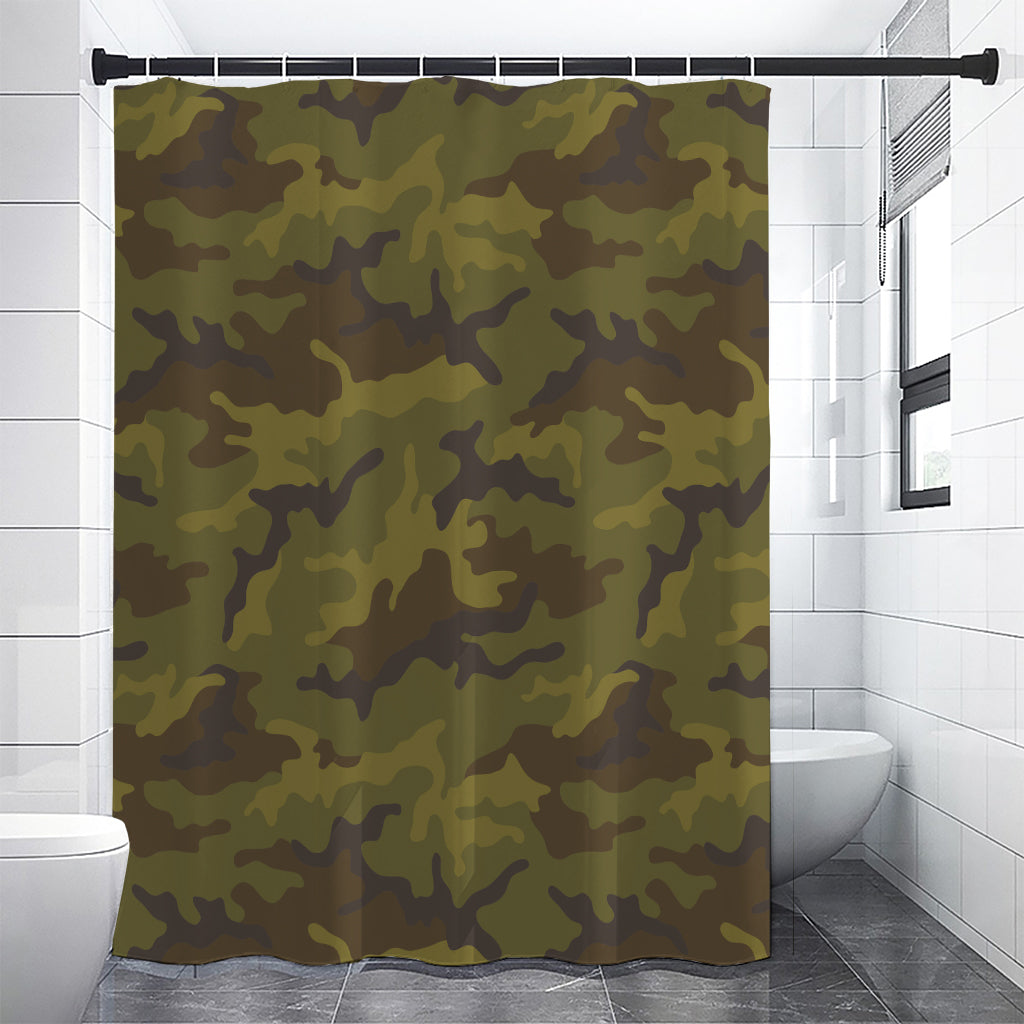 Brown Green Camouflage Print Premium Shower Curtain