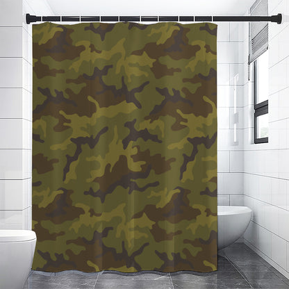 Brown Green Camouflage Print Premium Shower Curtain