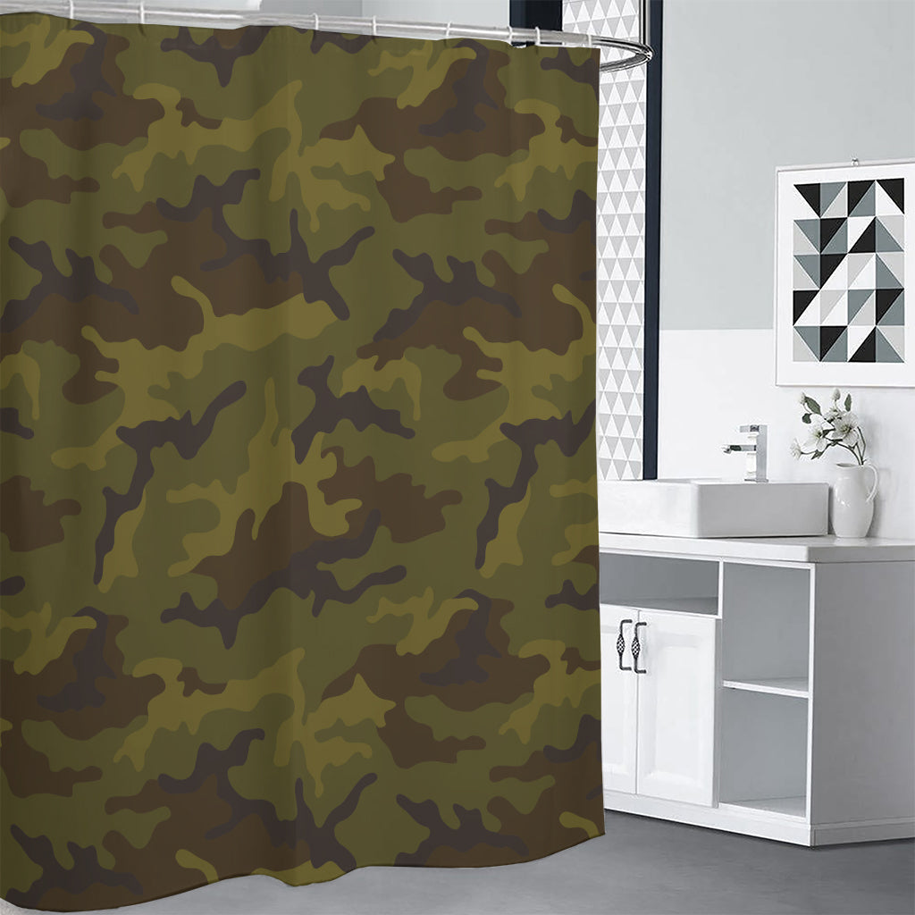 Brown Green Camouflage Print Premium Shower Curtain