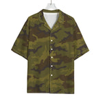 Brown Green Camouflage Print Rayon Hawaiian Shirt