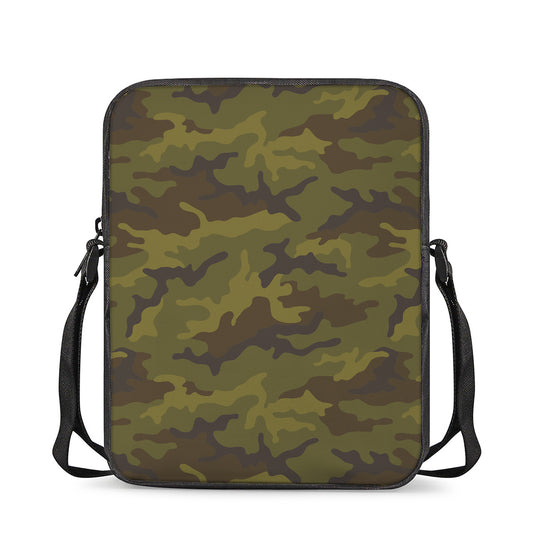 Brown Green Camouflage Print Rectangular Crossbody Bag