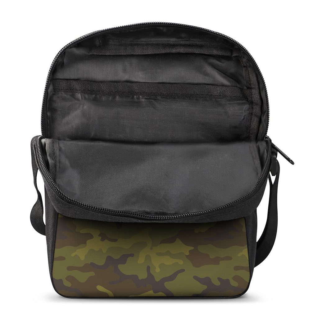 Brown Green Camouflage Print Rectangular Crossbody Bag