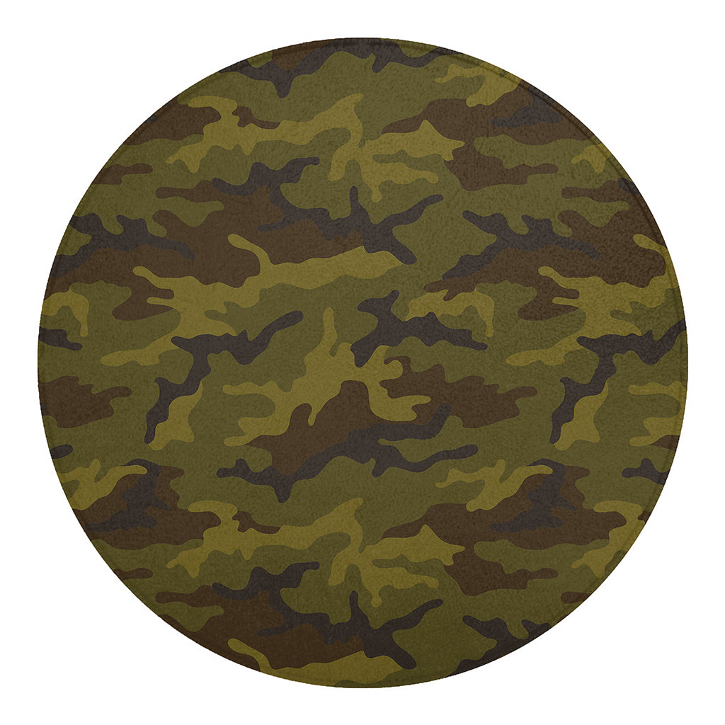 Brown Green Camouflage Print Round Blanket
