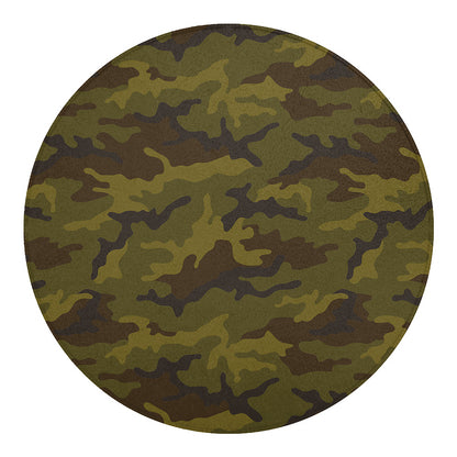 Brown Green Camouflage Print Round Blanket