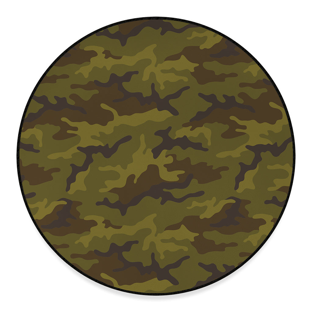 Brown Green Camouflage Print Round Floor Mat