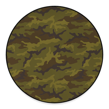 Brown Green Camouflage Print Round Floor Mat