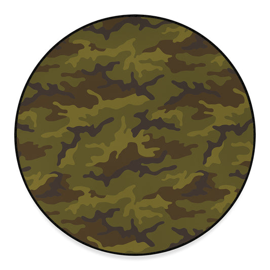 Brown Green Camouflage Print Round Floor Mat