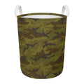 Brown Green Camouflage Print Round Laundry Basket