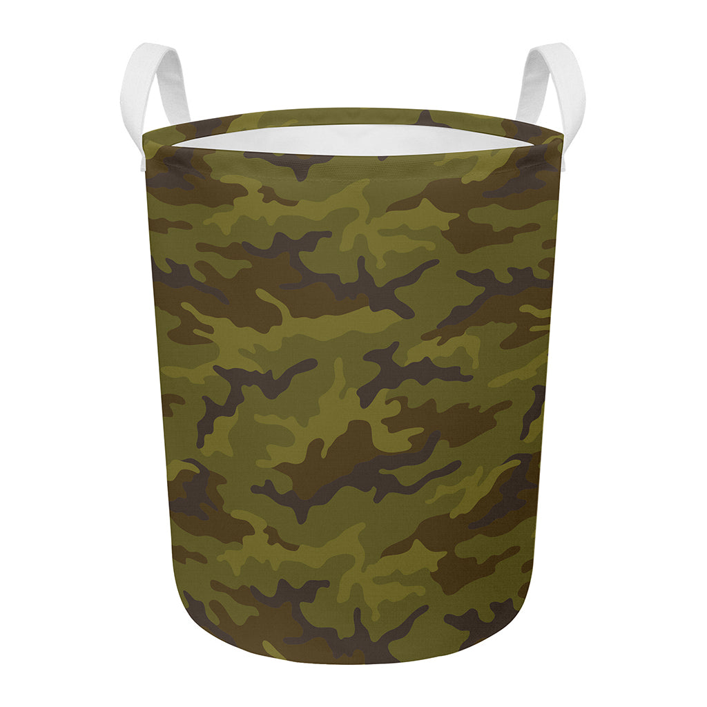 Brown Green Camouflage Print Round Laundry Basket