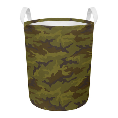 Brown Green Camouflage Print Round Laundry Basket
