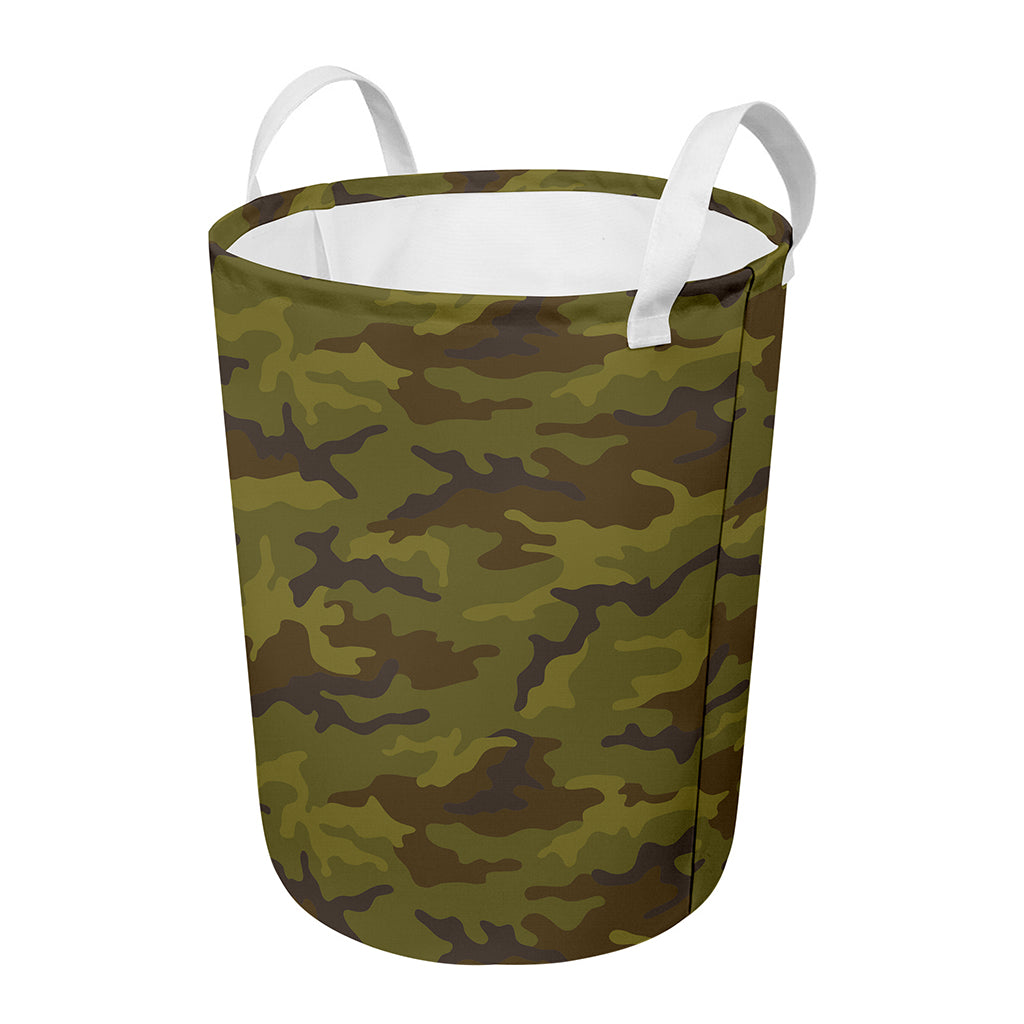 Brown Green Camouflage Print Round Laundry Basket