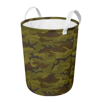 Brown Green Camouflage Print Round Laundry Basket