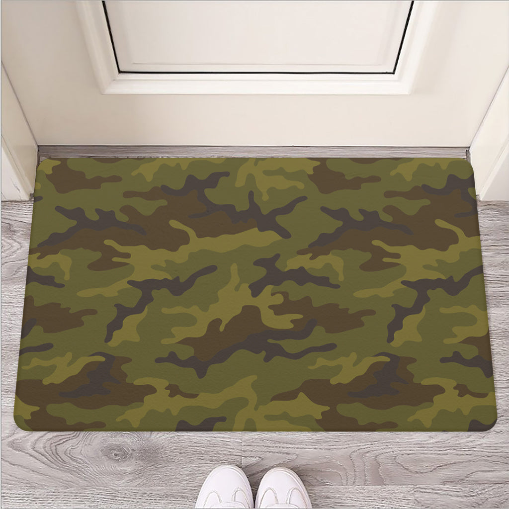Brown Green Camouflage Print Rubber Doormat