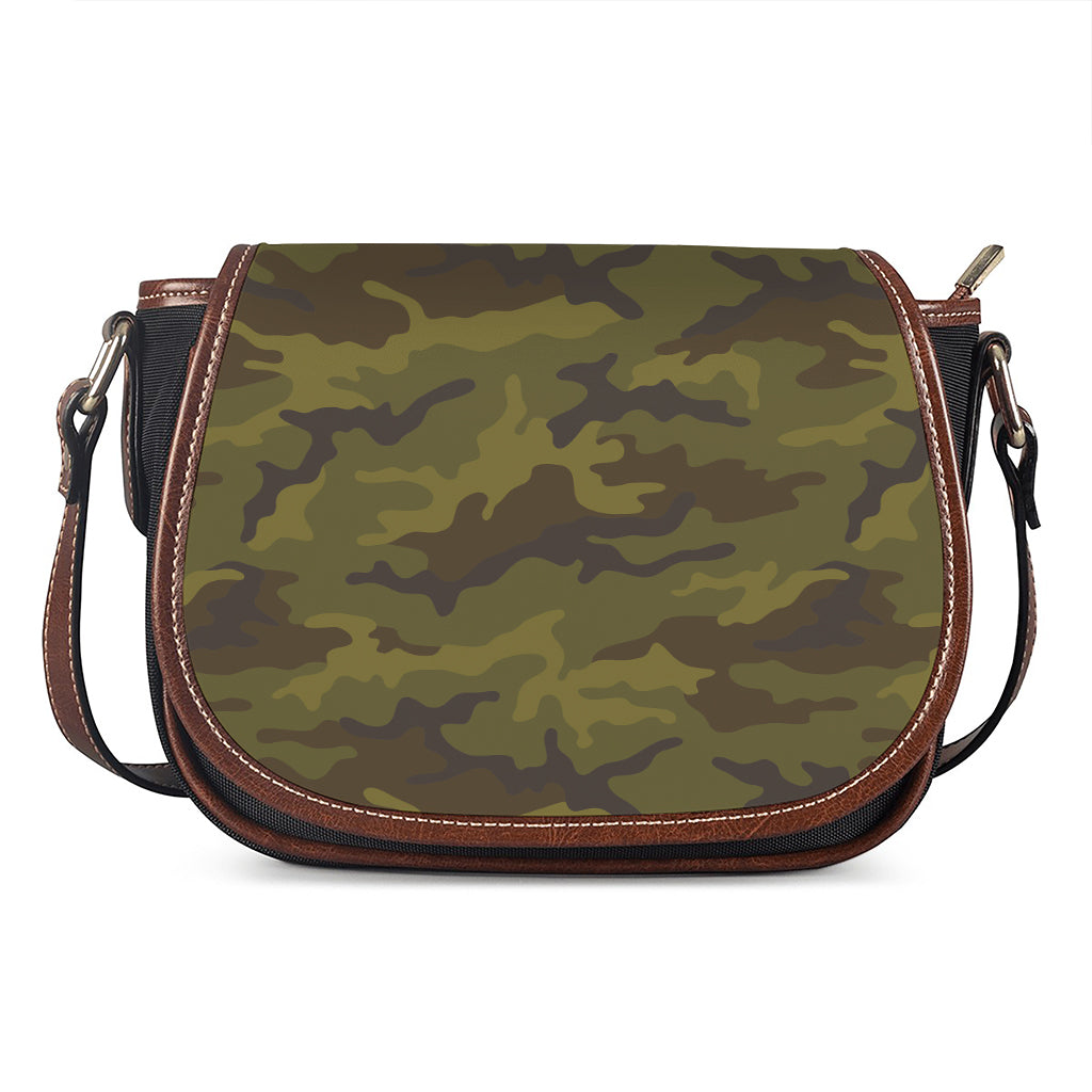 Brown Green Camouflage Print Saddle Bag