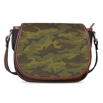 Brown Green Camouflage Print Saddle Bag