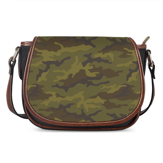 Brown Green Camouflage Print Saddle Bag