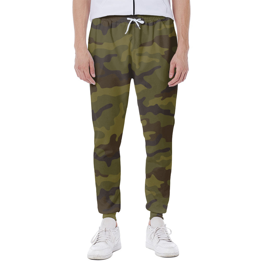 Brown Green Camouflage Print Scuba Joggers