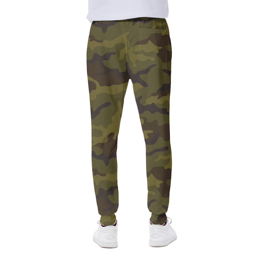 Brown Green Camouflage Print Scuba Joggers
