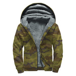 Brown Green Camouflage Print Sherpa Lined Zip Up Hoodie
