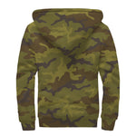 Brown Green Camouflage Print Sherpa Lined Zip Up Hoodie