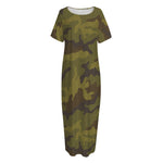 Brown Green Camouflage Print Short Sleeve Long Nightdress