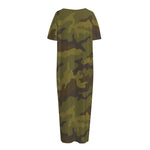Brown Green Camouflage Print Short Sleeve Long Nightdress