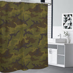 Brown Green Camouflage Print Shower Curtain