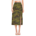 Brown Green Camouflage Print Side Slit Midi Skirt