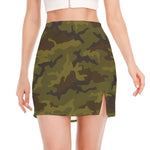 Brown Green Camouflage Print Side Slit Mini Skirt