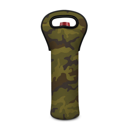 Brown Green Camouflage Print Single Neoprene Wine Tote
