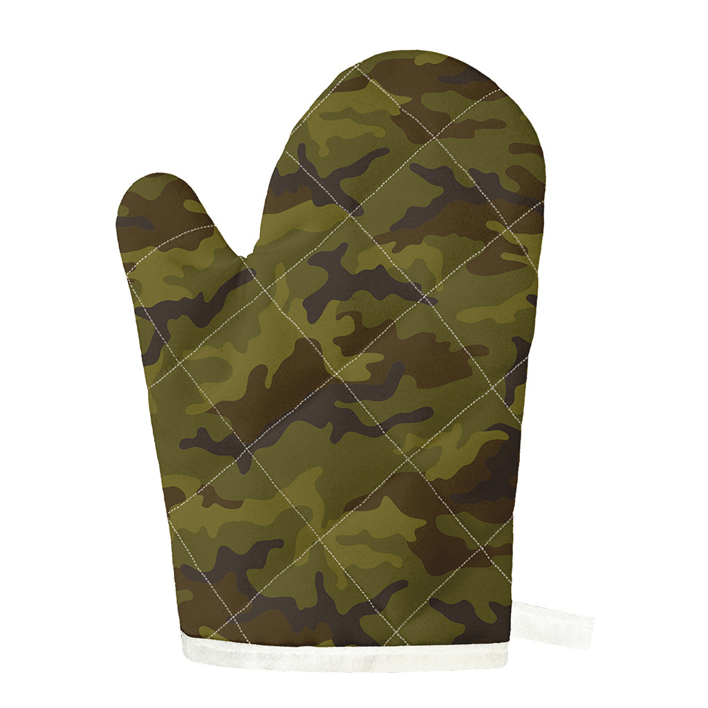 Brown Green Camouflage Print Single Oven Mitt
