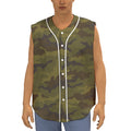 Brown Green Camouflage Print Sleeveless Baseball Jersey