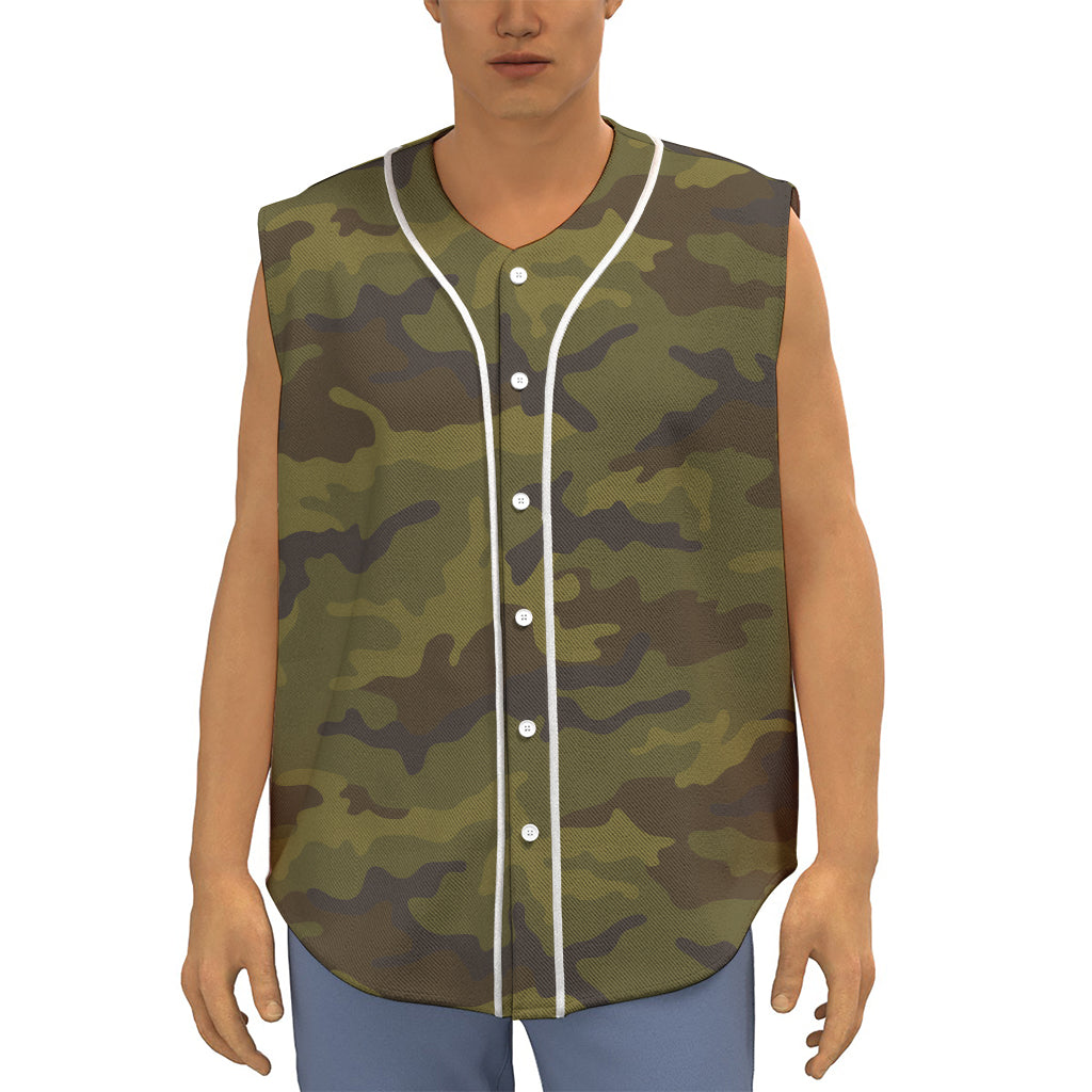 Brown Green Camouflage Print Sleeveless Baseball Jersey