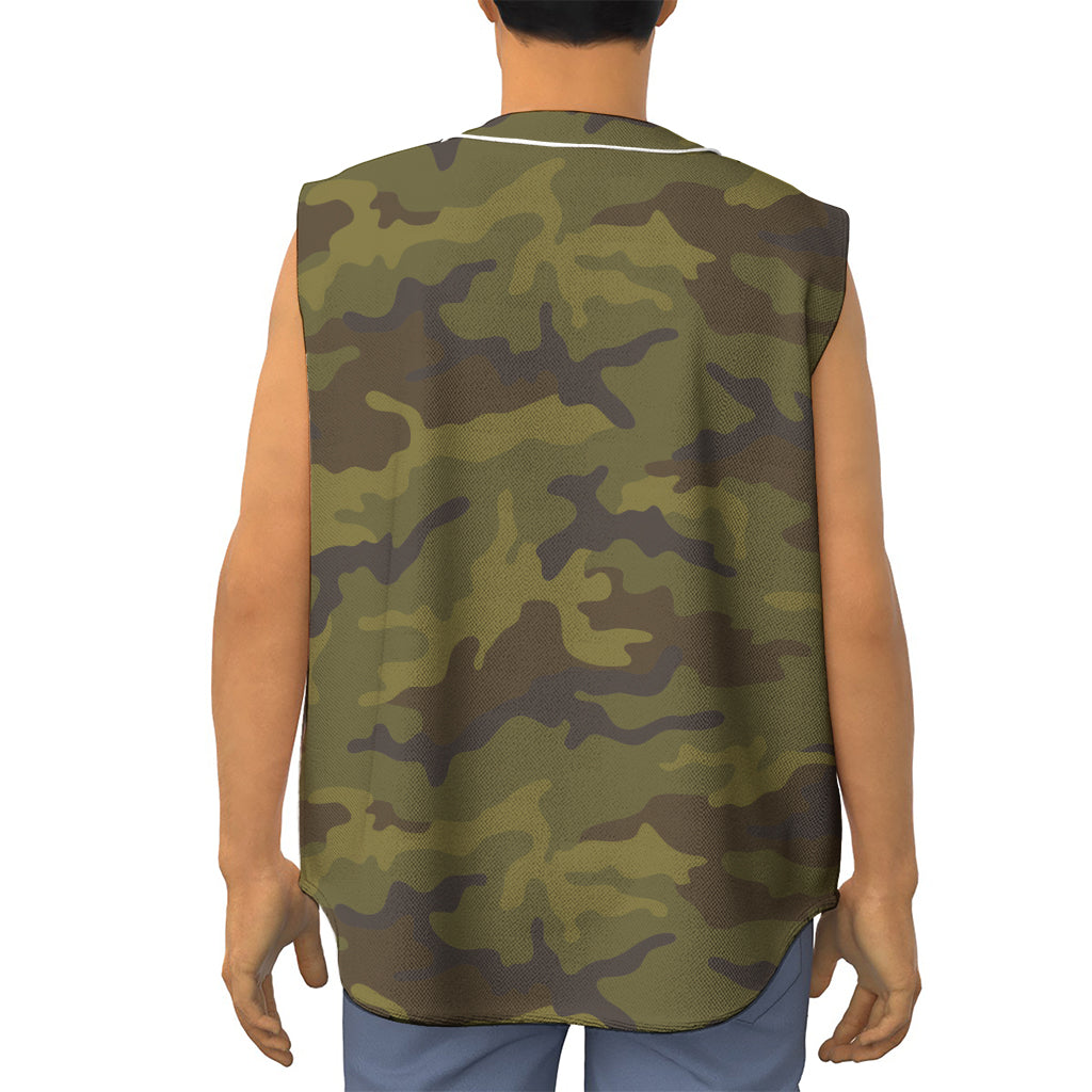 Brown Green Camouflage Print Sleeveless Baseball Jersey