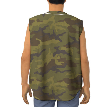 Brown Green Camouflage Print Sleeveless Baseball Jersey