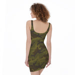 Brown Green Camouflage Print Sleeveless Bodycon Dress