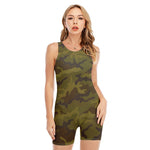Brown Green Camouflage Print Sleeveless One Piece Swimsuit