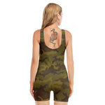 Brown Green Camouflage Print Sleeveless One Piece Swimsuit